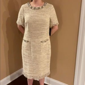 Teri Jon Jeweled Tweed Dress